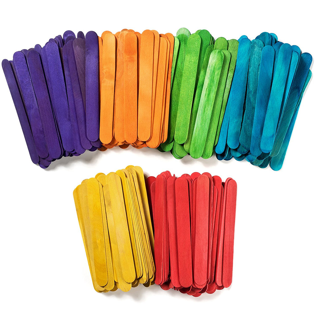 500 Pack 6 Inch Jumbo Craft Sticks in Bright Colors - Wooden Popsicle  Sticks