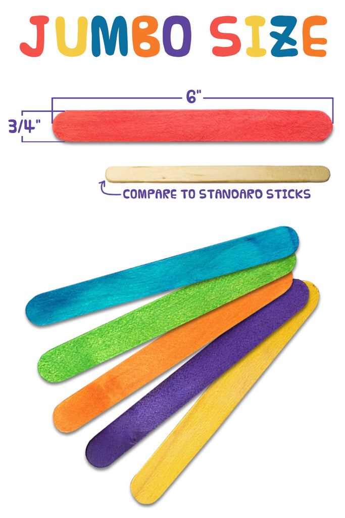 500 Pack 6 Inch Jumbo Craft Sticks in Bright Colors - Wooden